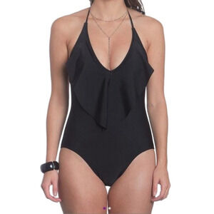 New with Tags Black Halter Ruffle Swim suit